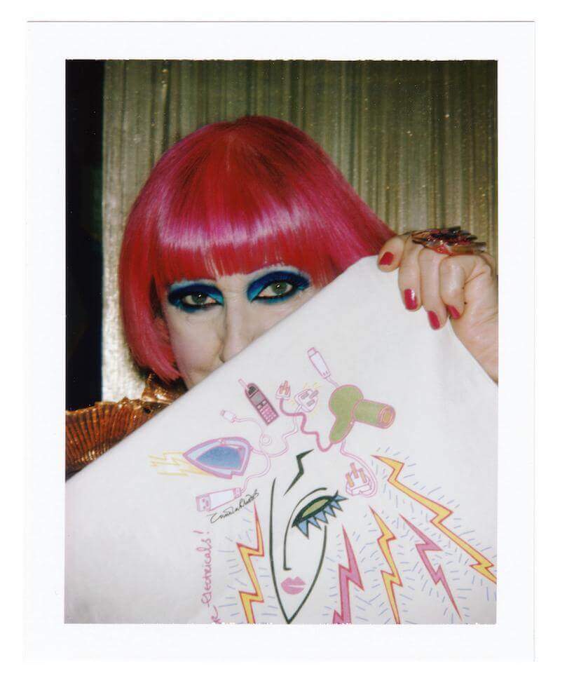 Zandra Rhodes polaroid 3 sqd Zandra Rhodes polaroid with electrical tote