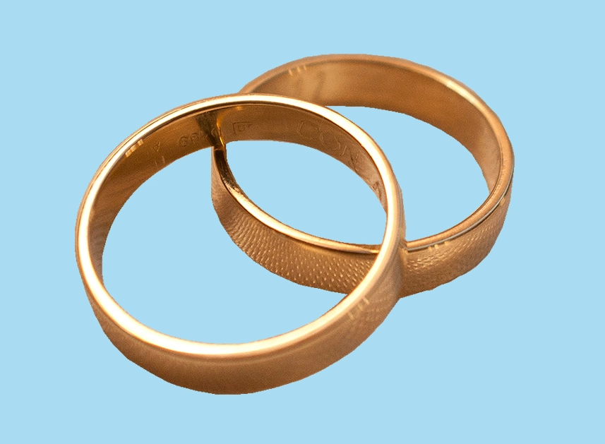 Nicola Roberts page 2024 jewellery-gold rings two gold rings one on top of another on a plain blue background